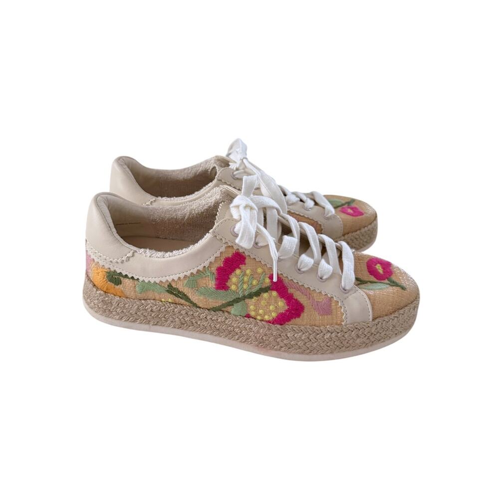 Dolce Vita Azalia Sand Floral Sneakers Women’s 10 Embroidered Raffia Statement